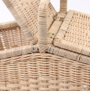 Natural Rattan Picnic <b>Basket</b> With Double Lids Handmade Woven Willow Hamper For Outdoor Camping Storage - Product Image 4