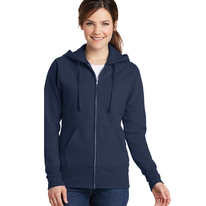 Women's Navy Blue Full <b>Zip</b> <b>Hooded</b> Sweatshirt 100% Cotton Fleece 200g Regular Fit Breathable Autumn Winter Wear - Product Image 1