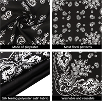 Bandana carré noir en coton à imprimé floral, en polyester, décontracté, multifonctionnel, style quatre saisons, vente chaude, logo personnalisé imprimé