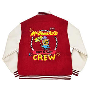 Custom Red Varsity <b>Jacket</b> With Cream <b>Leather</b> Sleeves Chenille Patch Embroidered Letterman <b>Jacket</b> OEM Private Label Manufacturer - Product Image 4