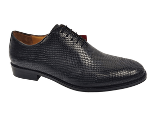 Chaussures Richelieu pour hommes en cuir de vachette noir effet lézard, à bout pointu, à lacets, motif uni, toutes saisons, style bureau et professionnel - Product Image 5