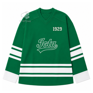 Camiseta de Hockey sobre Hielo de la Hermandad Iota Phi Lambda, Verde y Blanca, de Malla de Poliéster, Absorbente de Humedad, para Deportistas - Product Image 1