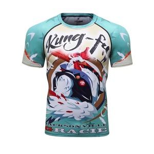 Rashguard OEM ODM Rash Guard Men Sublimation <b>Printed</b> Spandex Bjj Rash Guard Gym <b>Surfing</b> Diving Rashguard Compression Shirt - Product Image 3