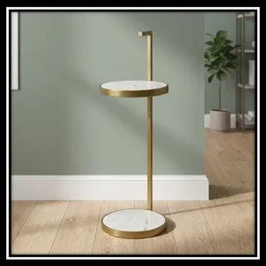 Modern Round <b>Marble</b> Coffee <b>Table</b> with Brass Frame Minimalist Living Room Accent Furniture - Product Image 2