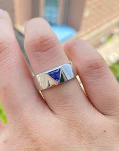 Unique Blue CZ Diamond Engagement Ring 0.50 CTW Trilliant Cut Solitaire Fancy Wedding Band Anniversary <b>Gift</b> 14K Gold Her - Product Image 3