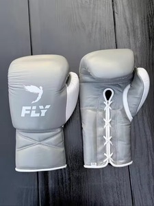 Fly Boxing Gloves <b>Lace</b>-up PU Material Training Gear for Adults Gray with White Logo - Product Image 1