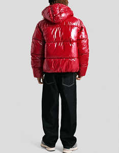 Nueva Chaqueta Acolchada Roja Brillante para Hombre, a la Moda, Ligera, Elegante, Impermeable, con Capucha y Cierre de Cremallera, Chaqueta Casual Cálida para Invierno - Product Image 2