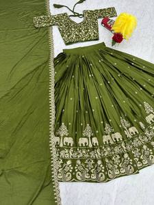 Ensemble Lehenga Choli Premium en Georgette pour Femme, Broderie Lourde, Travaux de Fil, Dupatta Longueur Ras du Sol, Sans Plis, Style Indien - Product Image 3