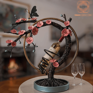 Elegante Exhibidor de Vino de Hierro Forjado con Diseño de Flor de Durazno, Decoración Artística para el Hogar, Personalizable - Product Image 1