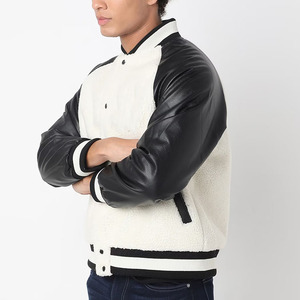 Vestes de baseball pour hommes avec logo personnalisé, style varsity, corps en laine, manches en cuir véritable, style bomber américain. - Product Image 3