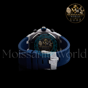 Iced Luxury Sport Quartz <b>Watch</b> Moissanite Diamond Dial Mixed Scale Blue Rubber Strap Square Sapphire Crystal Auto Date <b>for</b> <b>Men</b> - Product Image 4