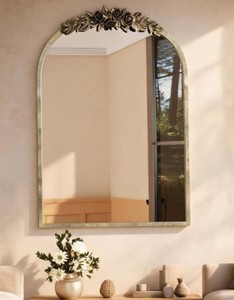 <b>Antique</b> Brass Arched Wall Mirror with Rose <b>Frame</b> – Baroque Vintage Decor - Product Image 2