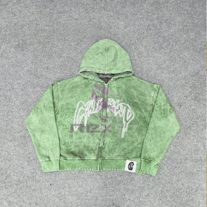 Prefect Acid Wash Men Fleece Streetwear Hoodie Cutting Sport Edition Zipper Distressed Hoodie Rhinestone <b>Zip</b> <b>up</b> <b>Jacket</b> - Product Image 1