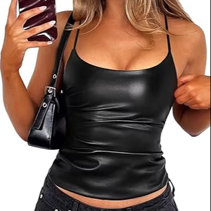 Top Corto Sexy de Cuero Transpirable Personalizado para Mujer, Diseño de Corsé sin Tirantes, Decoración de Encaje con Botones y Bordados - Product Image 1