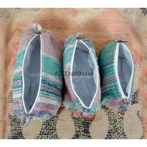 Block Print Kantha Floral Tassel Zipper Closure Eco-Friendly Durable Vintage Fashion Boho Lightweight Soft Handle Cosmetic <b>Bag</b> - Product Image 5