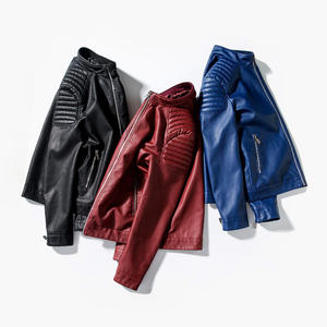 Veste en cuir décontractée pour homme, noire et bleue, grande taille M-4XL, manteau de printemps et d'automne, style motard, coupe ajustée - Product Image 2