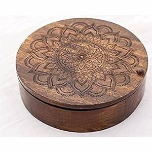 Plateau rustique en bois pour épices avec cuillère - Grande boîte à masala à 9 compartiments - Organisateur de cuisine décoratif avec couvercle en verre - Cadeau haut de gamme - Product Image 6