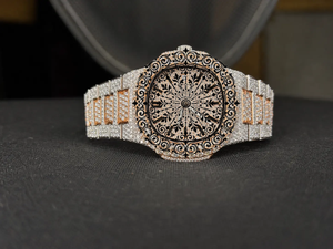 AMBER JEWELS Luxury Unisex Quartz Watch Stainless Steel Diamond Encrusted Dial Sapphire Crystal Luminous Analog 46mm Folding - Product Image 1