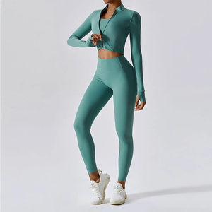 Ensemble de yoga 2 pièces pour femme, haut court bleu à col carré et leggings taille haute - Product Image 6