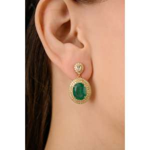 18K White Gold Double Halo Cluster Hoop Earrings with Sapphire Ruby and Pearl Accents - Product Image 3