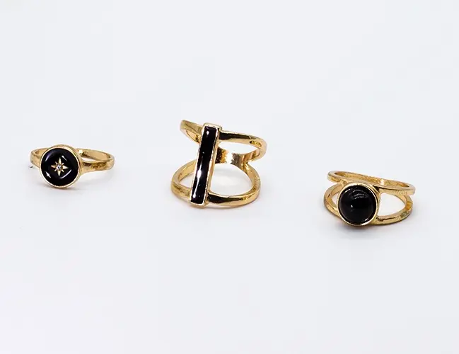 Ensemble de 3 anneaux de ventre en alliage époxy en pierre noire, bijoux de mode en or, anneaux en acier inoxydable pour hommes, anneau de nez