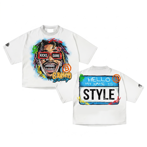 Camiseta Boxy para Mujer, 240 GSM, Algodón y Poliéster, Blanca, con Estampado Gráfico, Impresión Puff, DTG, Logotipo Personalizado, Streetwear, Tallas Grandes, 100% Algodón - Product Image 1