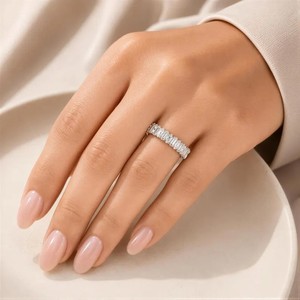 Bague de mariage en or massif 10K/14K/18K certifiée IGI, diamant de laboratoire taille baguette et marquise, couleur DEF, clarté VVS/VVS2, certifiée IGI - Product Image 5