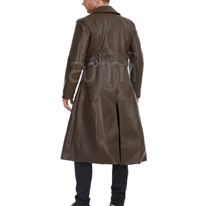 Fashionable Men Pu Leather Long Coats Long Sleeves Casual Winter Wear Leather Long Coats - Product Image 4
