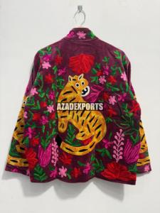 Hand Embroidered Finished Vintage Velvet Sheep Skin <b>Women's</b> Blazer Turn-down Collar Full Sleeve Solid Pattern Breathable Cotton - Product Image 5