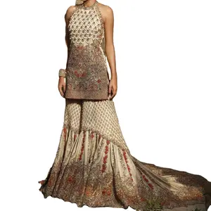 Designer Kleid Material Garara Pakistani sche Designer Brautkleider Kollektion Sharara Anzug Mit Long Kameez 2023 Indien Kollektion
