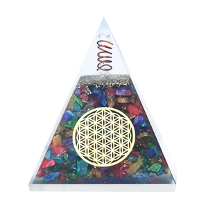 Pyramide d'Orgone Nubienne Faite à la Main avec Éclats de Pierres Précieuses Multiples 7x9cm, Pyramide d'Orgonite en Cristal Mélangé, Décoration d'Intérieur pour la Méditation, Toucher Réel Feng Shui - Product Image 5