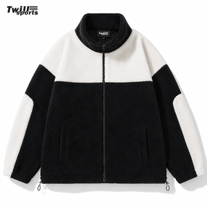 Custom Men's Sherpa <b>Fleece</b> <b>Jacket</b> <b>with</b> Stand Collar Front Logo | OEM Private Label Color Block Teddy Zip-Up Winter Manufacturer - Product Image 2