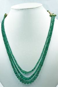 New Arrival Handmade 3 Strands Emerald Smooth Rondelle Necklace 7mm Zambian Emerald <b>Stone</b> <b>Beads</b> - Product Image 3