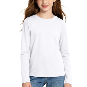 Servicio OEM Camiseta blanca de manga larga para niñas, de algodón tejido, para uso diario escolar, cuello redondo, para adolescentes de 5 a 14 años - Product Image 2