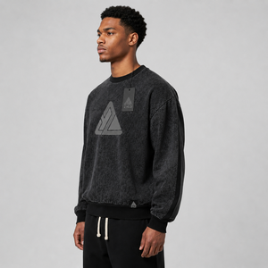 OEM <b>Vintage</b> Style Fleece Men's Winter <b>Sweatshirt</b> Applique Embroidered Pullover Acid Washed Distress <b>Oversized</b> Crewneck Hoodie - Product Image 3