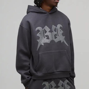 Men's Oversized Hooded Sweatshirt Black Cotton Chinese Style Print <b>Back</b> Logo Autumn Wear - Product Image 1