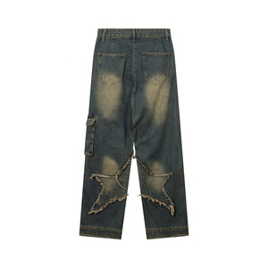 High Waist Loose Fit Ripped Distressed Denim Cargo Pants Streetwear Style Autumn Wear Men's Jeans - Product Image 3