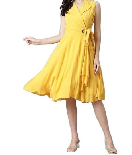 Yellow Korean Dress High Quality Party Casual Wear