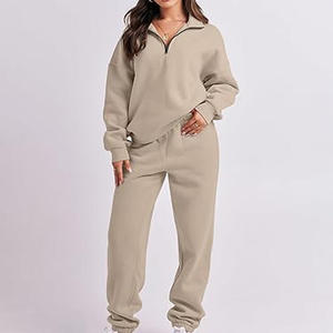 Unisex Solid Color Fleece Quarter Zip Sweatshirt And Jogger Pants Set Casual Oversized Tracksuit Autumn Wear - Product Image 4