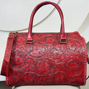 Bolso Grande de Cuero Repujado a Mano Estilo Vaquero Rojo, Bolso de Hombro de Lujo para Mujer, Bolso de Viaje, Bolso de Diseño - Product Image 5