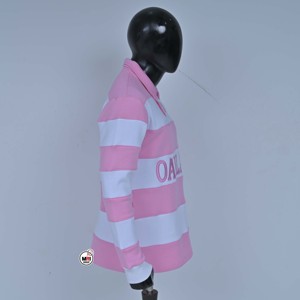Polo de Manga Larga Oakland de Alta Calidad al por Mayor, Rosa con Rayas Blancas, Logotipo Bordado, Informal, para Hombre, de Algodón Tejido Transpirable - Product Image 3