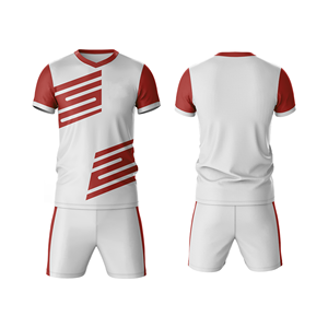 Conjunto de Camiseta de Fútbol Geométrica Blanca y Azul para Hombre, Manga Corta, Cuello en V, Malla Transpirable, Uniforme Deportivo con Estampado Sublimado - Product Image 3