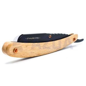 Rasoir droit pliant en acier inoxydable avec manche en bois, support de lame noir pour un rasage et une toilettage professionnels - Product Image 3