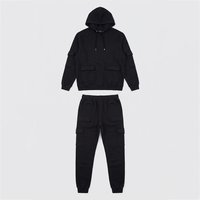 Ensemble de survêtement noir à capuche pour homme, personnalisé avec logo, manches longues, couleur unie, décontracté, avec poches latérales, pour l'automne – Vente en gros
