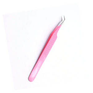 Pince à épiler pour sourcils et cils DENTRIC IMPLANTS BG-5376 rose en acier inoxydable 10 mm 90 degrés avec pointe dentée à prise diamantée - Product Image 3