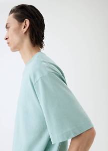 T-shirt surdimensionné vert menthe pour homme, mélange de coton, épaules tombantes, style streetwear décontracté, vêtement d'été, marque privée personnalisée - Product Image 3