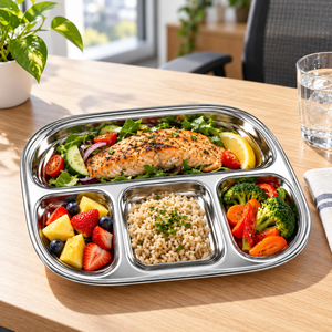 Assiette ovale minimaliste moderne en acier inoxydable, compatible lave-vaisselle, pour restaurant et cantine - Product Image 6