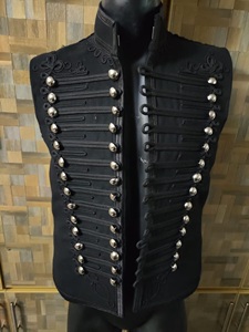 Chaqueta Bomber Negra para Hombre, Estilo Inglés, Doble Botonadura, Cuello Alto, Forro de Piel Sintética, Bordado Dorado, Botones Plateados, para Invierno - Product Image 5
