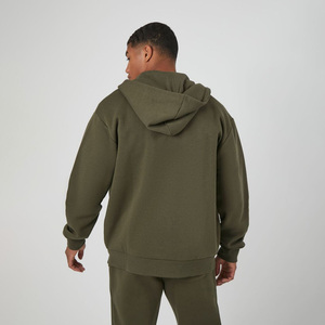 Sudadera con Capucha para Hombre, Color Verde Oliva, Talla Grande, con Cierre, Forro Polar, Color Sólido, Estilo Casual, Corte Regular, para Otoño - Product Image 3
