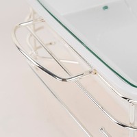 Ensemble de réchauds de buffet en céramique blanche de luxe avec couvercle en verre et support en acier inoxydable chromé, chauffe-plats carré pour mariage et réceptions